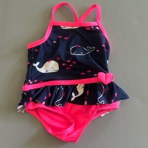 Wippette 0/6 Month Baby Girls One Piece Pink & Blue Whale Theme Swimsuit